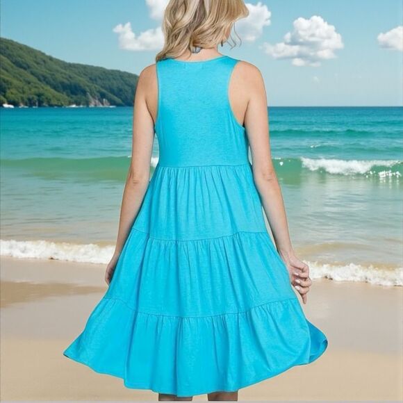 Culture Code ~ NEW Women's Tiered Button Front Racerback Midi Dress Blue ~ 1X - Picture 4 of 7